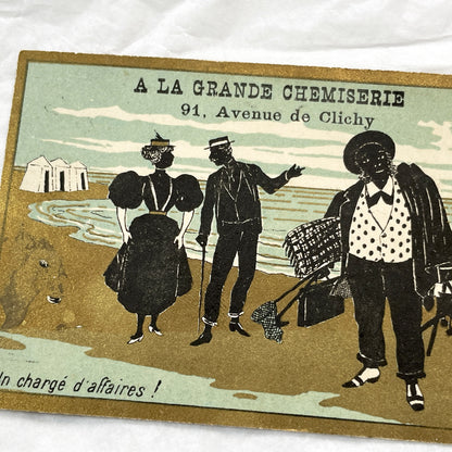 1900s - Two French Advertising Trade Cards - A La Grande Chemiserie - Paris - Vintage Chromo Illustration - Collectible Ephemera