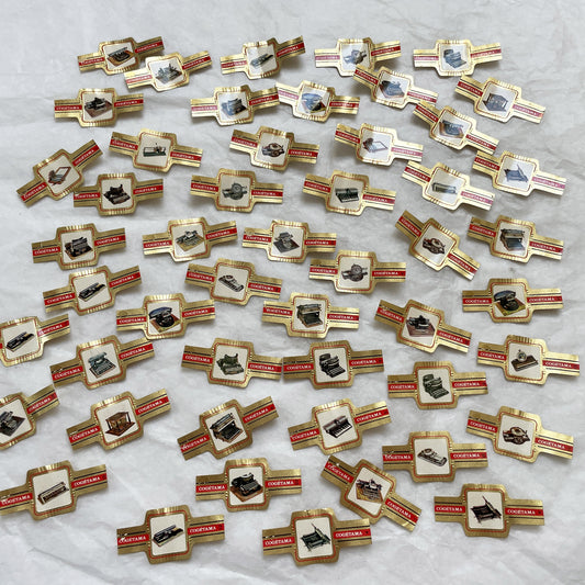 1970s - 50 Vintage Cogetama Typewriter Cigar Bands - Antique Office Machine Ephemera - Collectible Paper Lot - Gold Red Black Design