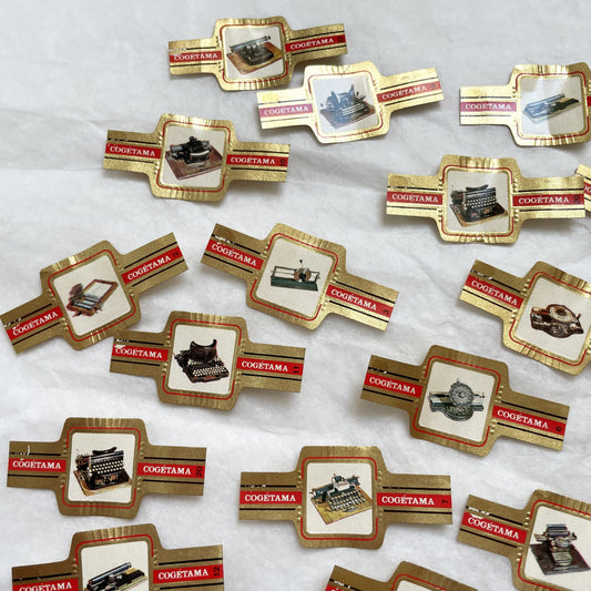 1970s - 50 Vintage Cogetama Typewriter Cigar Bands - Antique Office Machine Ephemera - Collectible Paper Lot - Gold Red Black Design