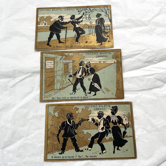 1910s - Vintage French Advertising Chromolithograph Cards - Chicorée Arlatte Cambrai - Humorous Daily Life Vignettes Collectible