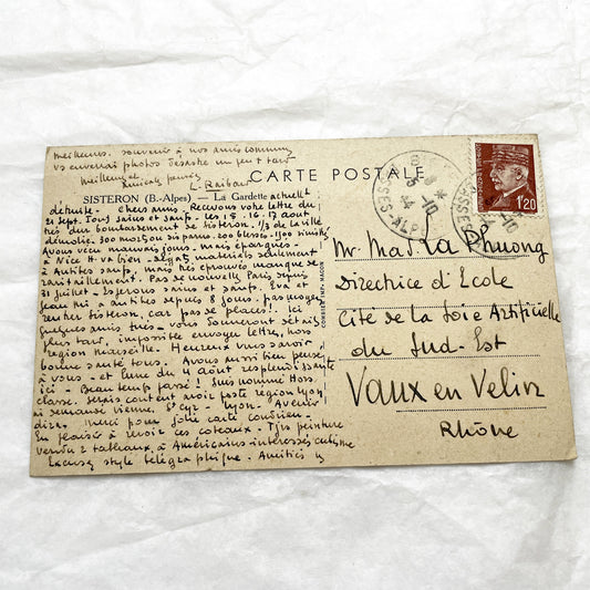 1940s - Historic WWII French Postcard - Sisteron Bombing 1944 - War Correspondence - Marshal Pétain Stamp - Beautiful Handwriting
