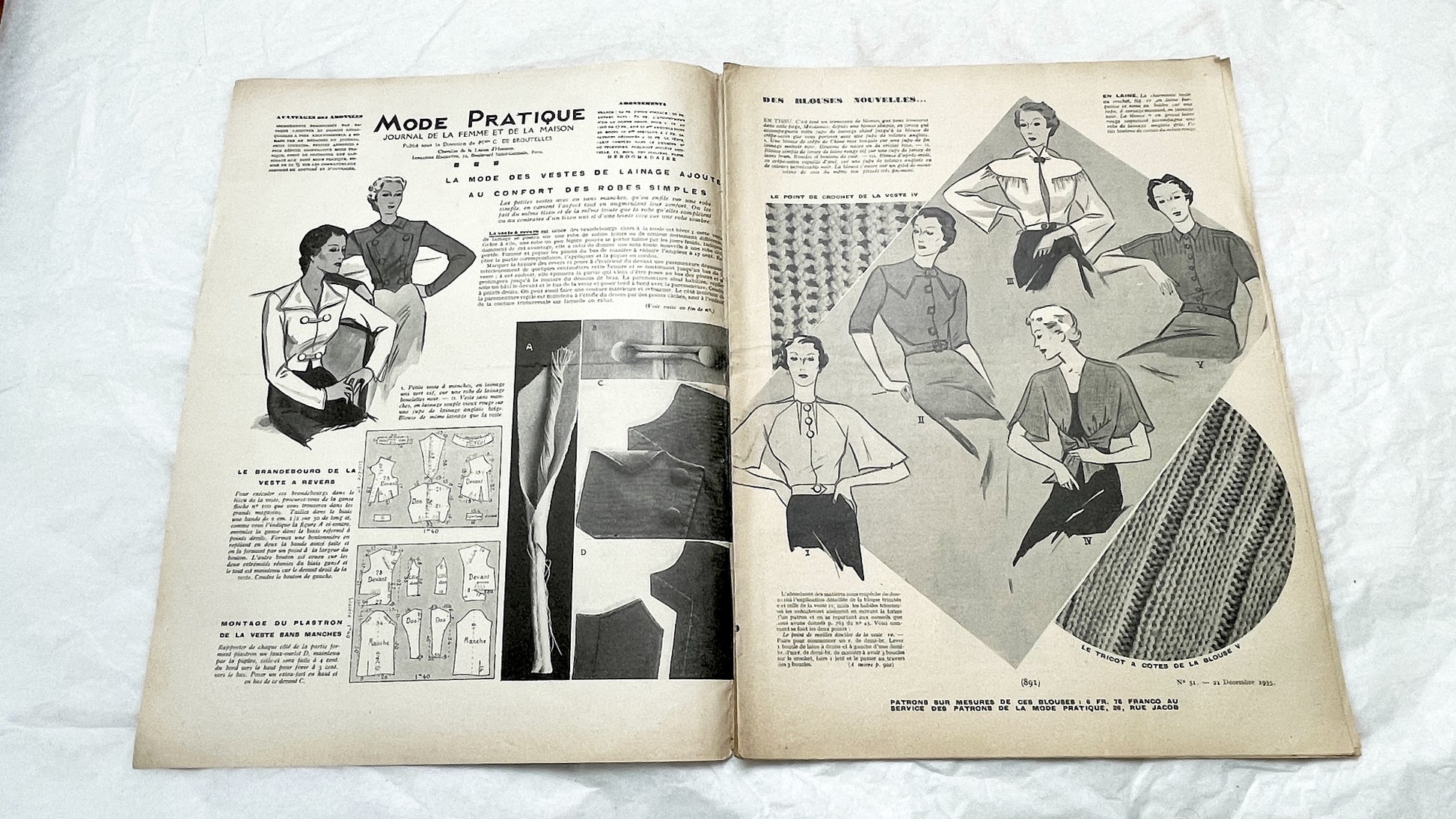 1930s - Vintage French Fashion Magazine - Mode Pratique - Original Period Style - Sewing Patterns - Classic Elegance - Collectible