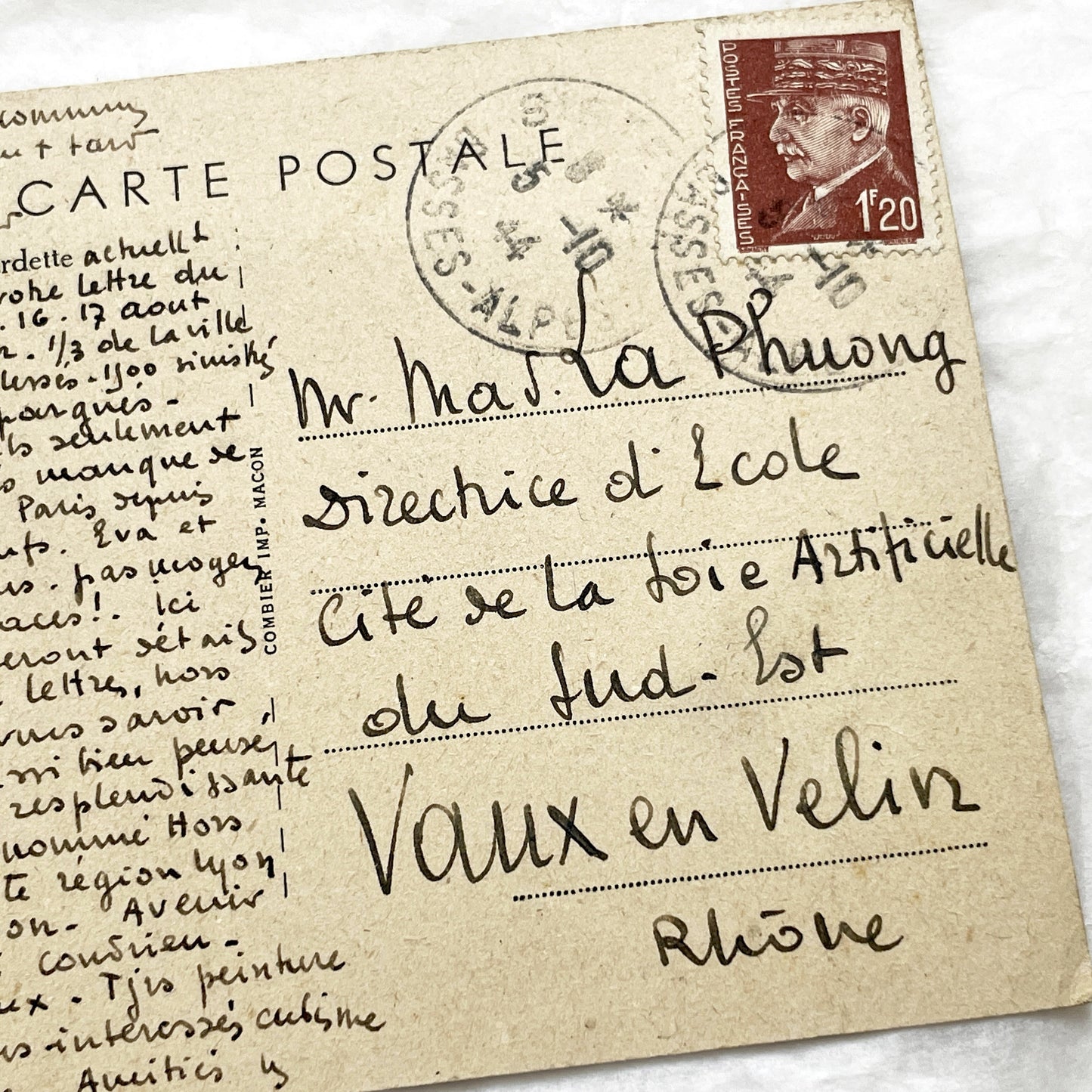 1940s - Historic WWII French Postcard - Sisteron Bombing 1944 - War Correspondence - Marshal Pétain Stamp - Beautiful Handwriting
