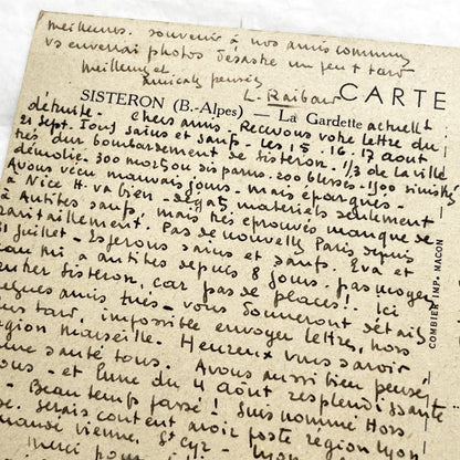 1940s - Historic WWII French Postcard - Sisteron Bombing 1944 - War Correspondence - Marshal Pétain Stamp - Beautiful Handwriting