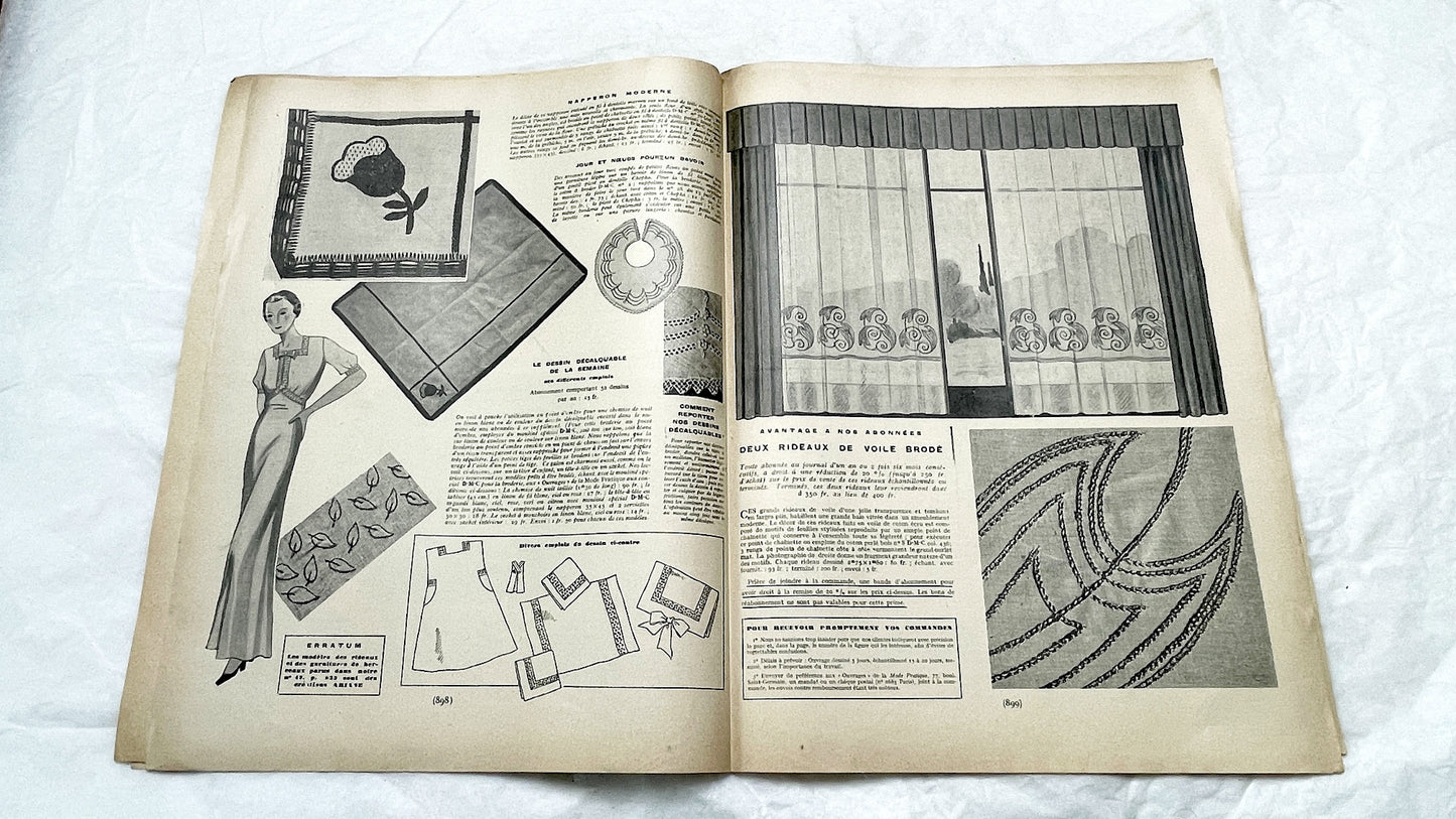1930s - Vintage French Fashion Magazine - Mode Pratique - Original Period Style - Sewing Patterns - Classic Elegance - Collectible