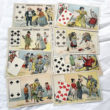 Late 19th Century French Advertising Chromos - Cordonnerie Générale Toulouse - Humorous Playing Card Art - Belle Époque Ephemera Collection