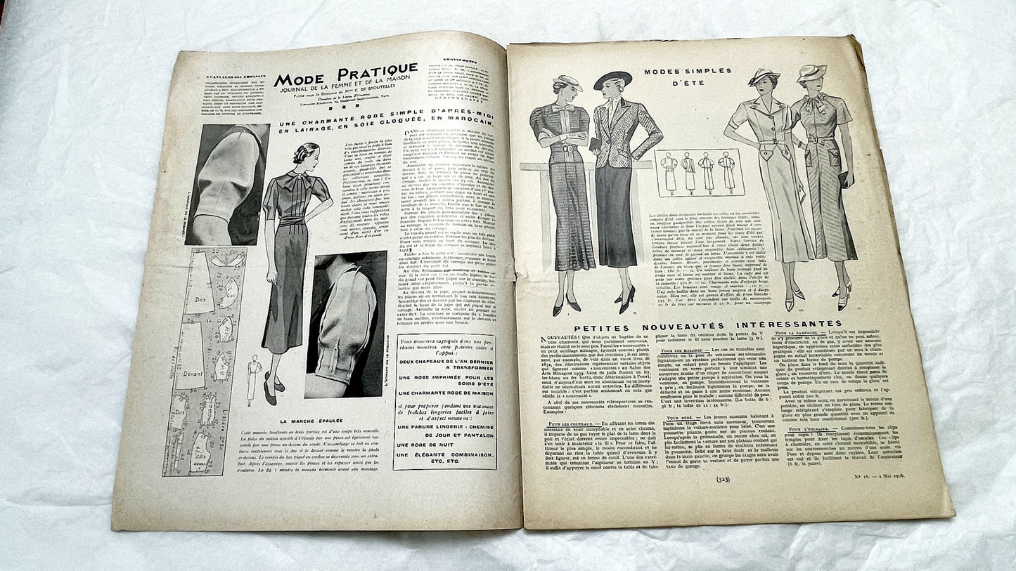 1930s - French Fashion Magazine Mode Pratique - Vintage Women's Style, Sewing Patterns & Daily Life - Historical Advertising Ephemera