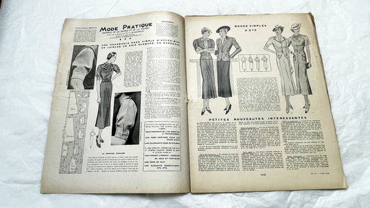 1930s - French Fashion Magazine Mode Pratique - Vintage Women's Style, Sewing Patterns & Daily Life - Historical Advertising Ephemera