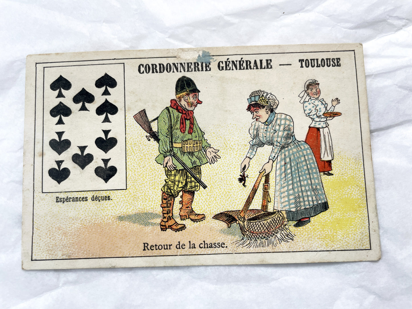 Late 19th Century French Advertising Chromos - Cordonnerie Générale Toulouse - Humorous Playing Card Art - Belle Époque Ephemera Collection