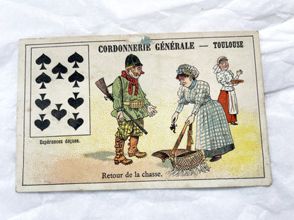 Late 19th Century French Advertising Chromos - Cordonnerie Générale Toulouse - Humorous Playing Card Art - Belle Époque Ephemera Collection