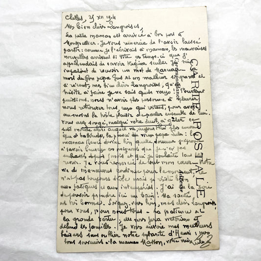 1910s - Vintage French Handwritten WWI Era Postcard - Chelles 1914 - Family Correspondence - Antique Paper Ephemera - World War One Document