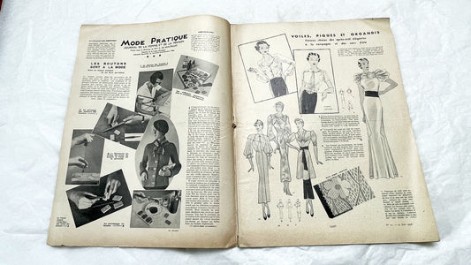 1930s - Vintage French Fashion Magazine - Mode Pratique - Elegant Womens Apparel - Home Crafts - Lifestyle Advice - Parisian Life
