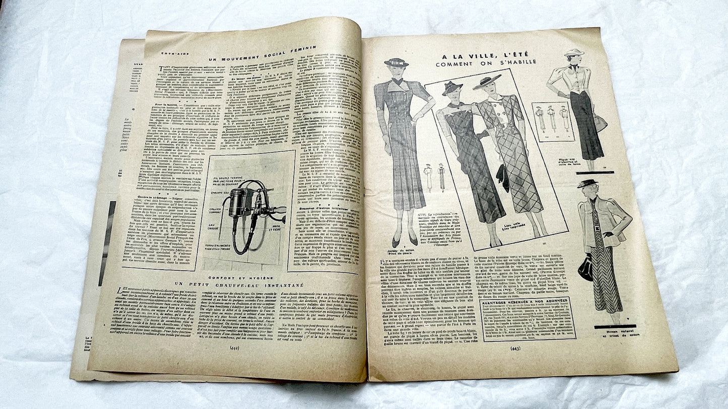 1930s - Vintage French Fashion Magazine - Mode Pratique - Elegant Womens Apparel - Home Crafts - Lifestyle Advice - Parisian Life