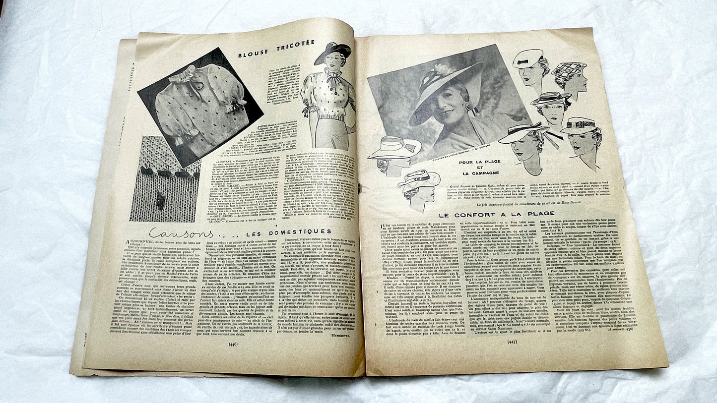 1930s - Vintage French Fashion Magazine - Mode Pratique - Elegant Womens Apparel - Home Crafts - Lifestyle Advice - Parisian Life
