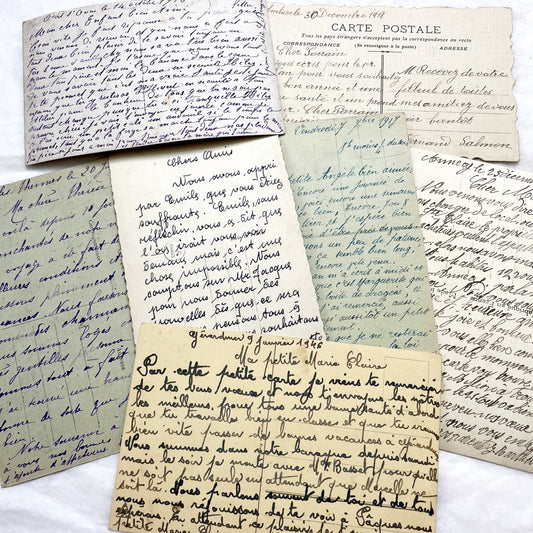 1910s-1940s - Seven French Handwritten Postcards - Vintage Paper Artifacts France