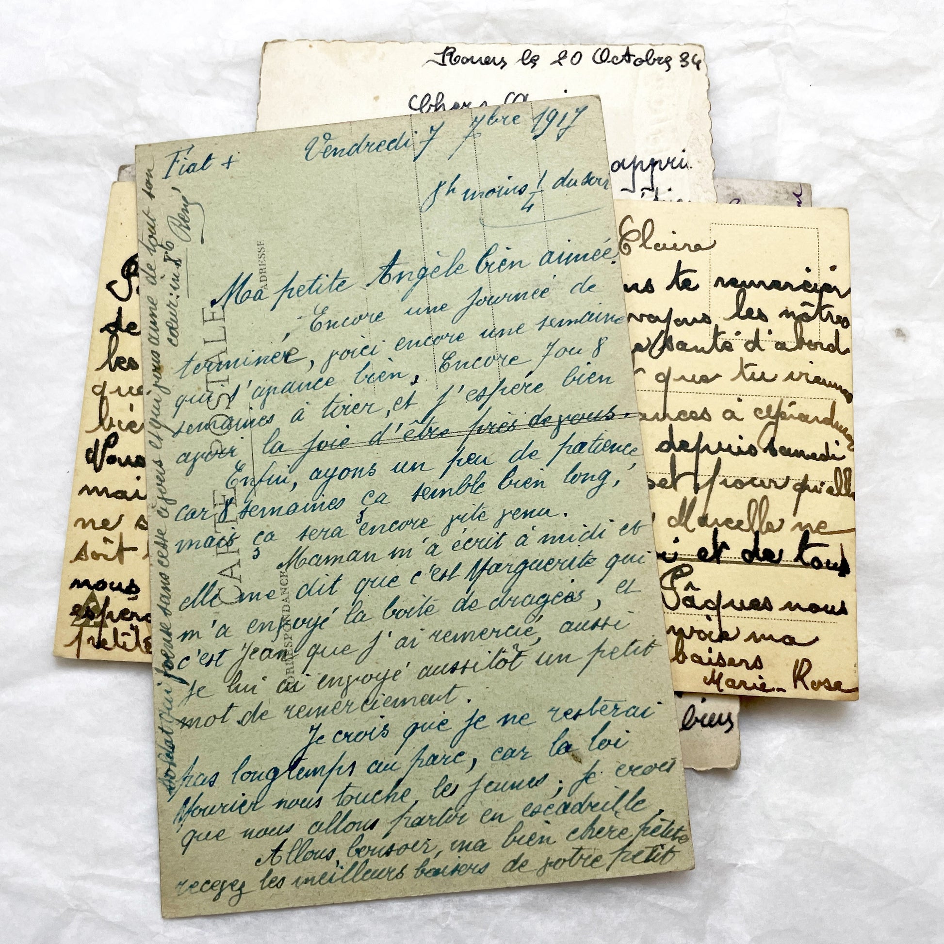 1910s-1940s - Seven French Handwritten Postcards - Vintage Paper Artifacts France