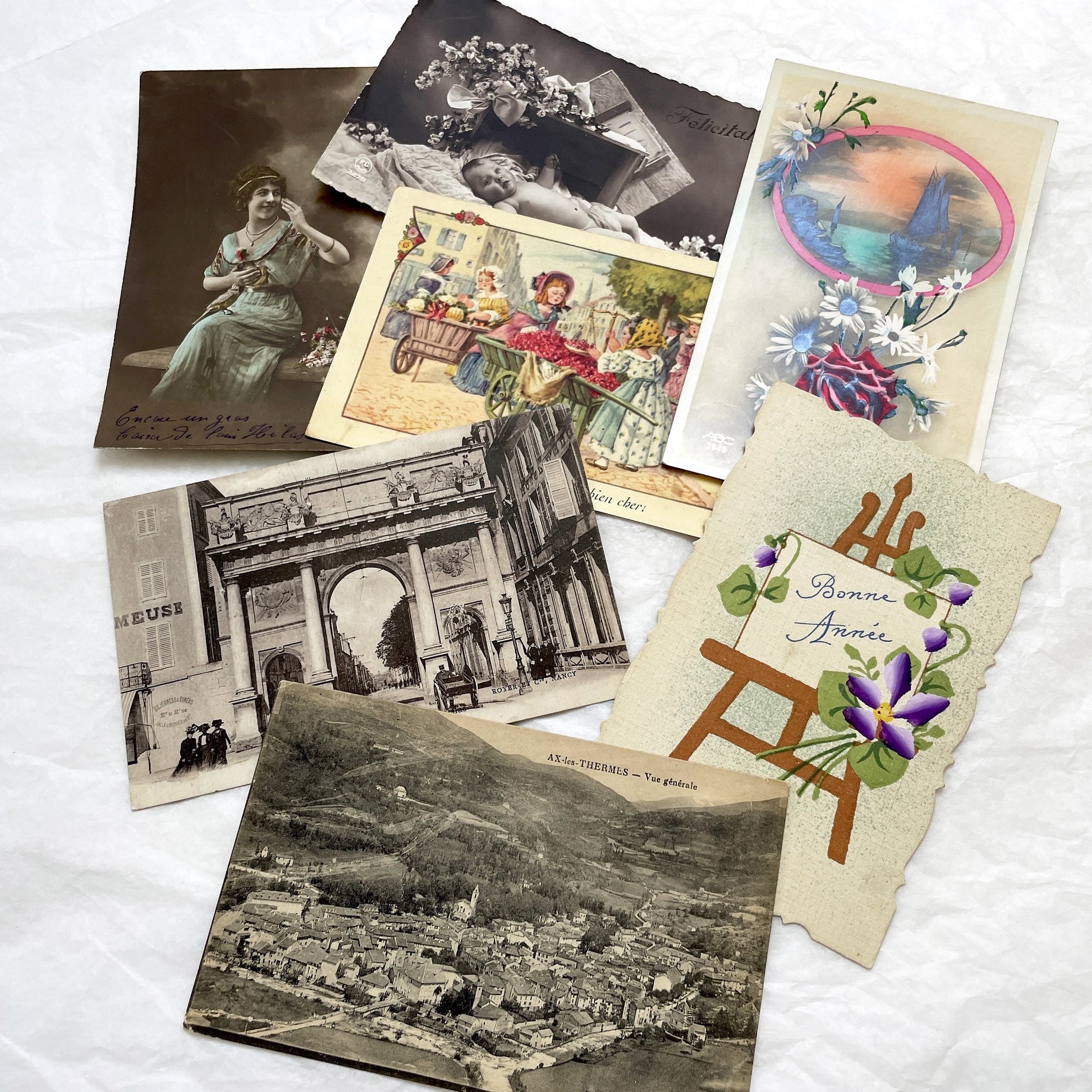 1910s-1940s - Seven French Handwritten Postcards - Vintage Paper Artifacts France