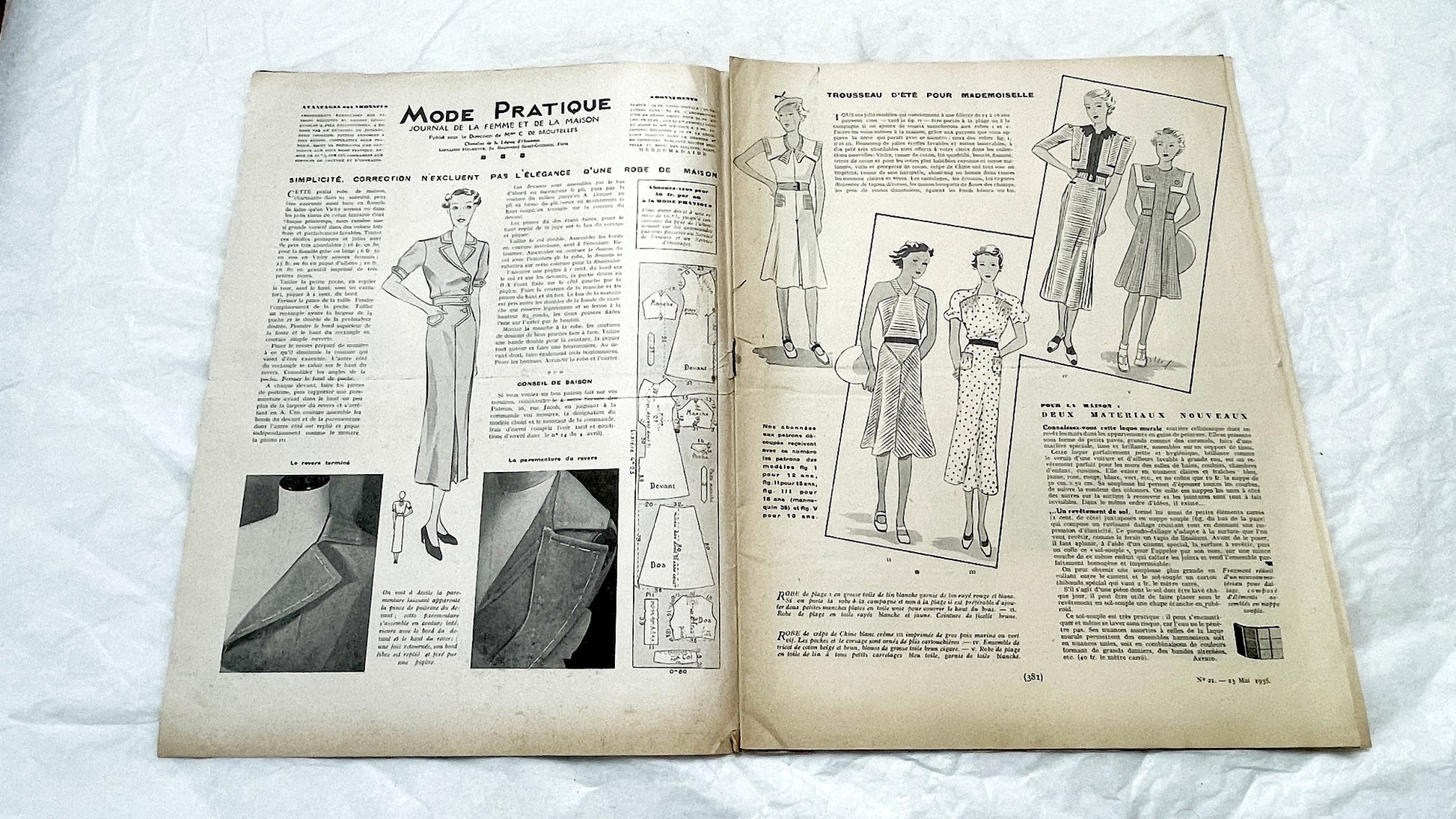 1930s - Vintage French Fashion Magazine - Mode Pratique - Dress Patterns - Hat Styles - Advertising - Retro Style - Collectible Ephemera