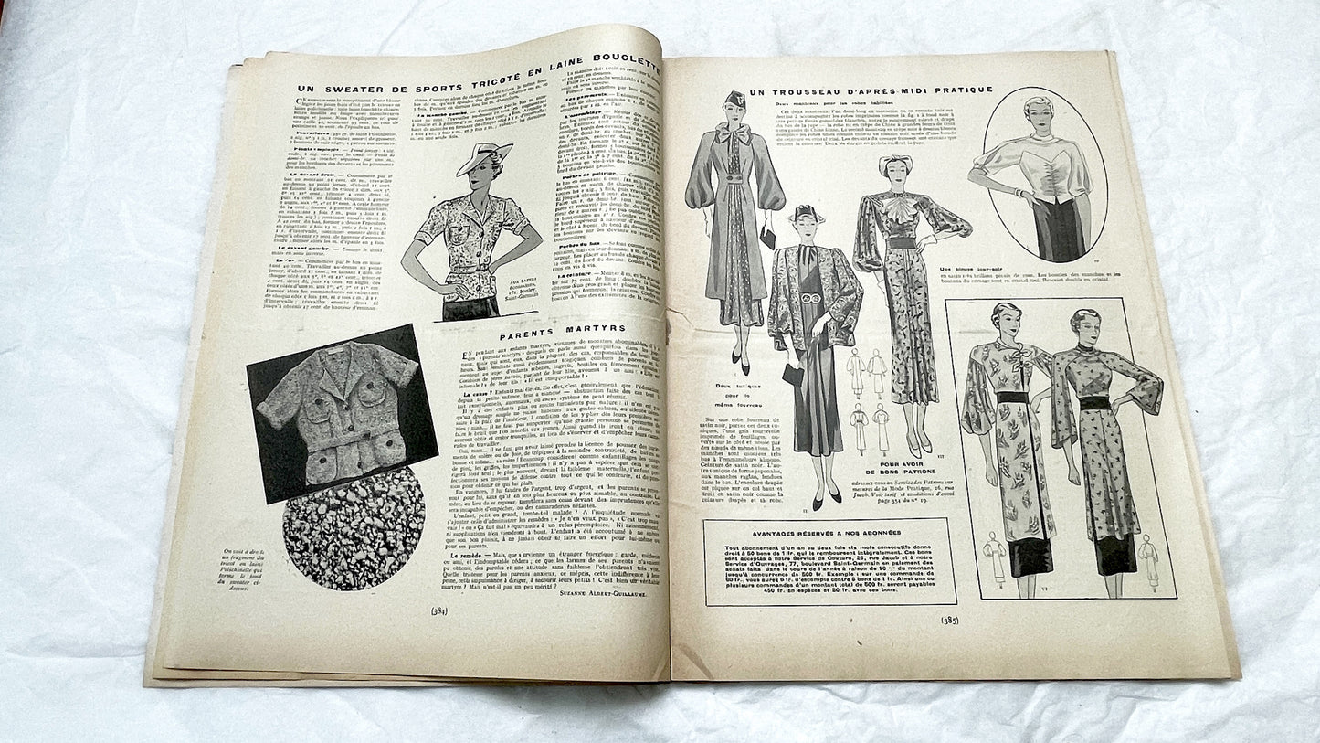 1930s - Vintage French Fashion Magazine - Mode Pratique - Dress Patterns - Hat Styles - Advertising - Retro Style - Collectible Ephemera