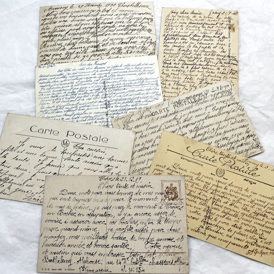 1910s - 1940s - Seven Vintage French Postcards Collection - Wwi Era Letters - French Correspondence - Historic Ephemera