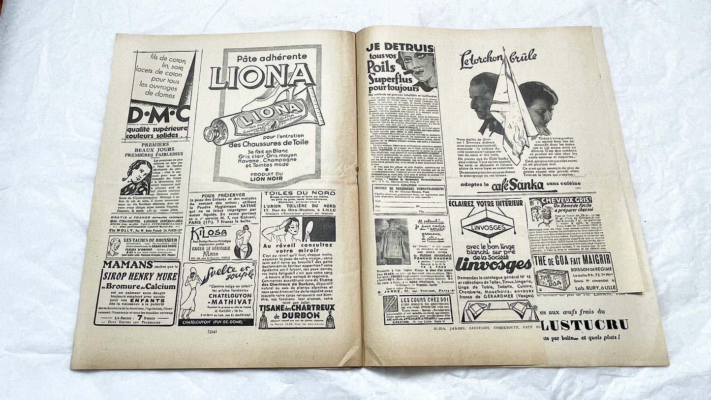 1930s - Vintage French Fashion Magazine - Mode Pratique - Dress Patterns - Hat Styles - Advertising - Retro Style - Collectible Ephemera