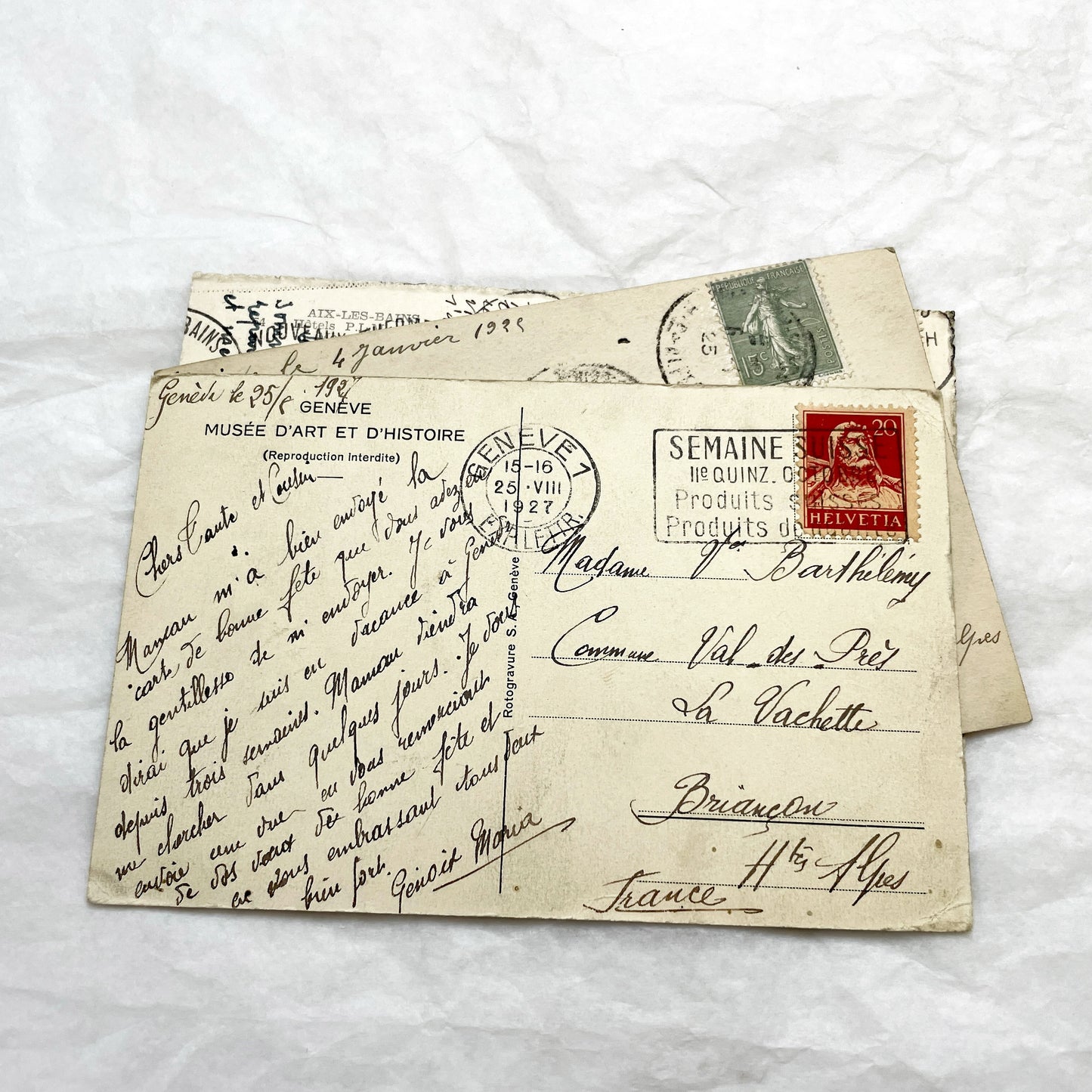 1910s - 1930s - Seven Handwritten Correspondence from France and Switzerland - Collectible Ephemera - Historic Travel