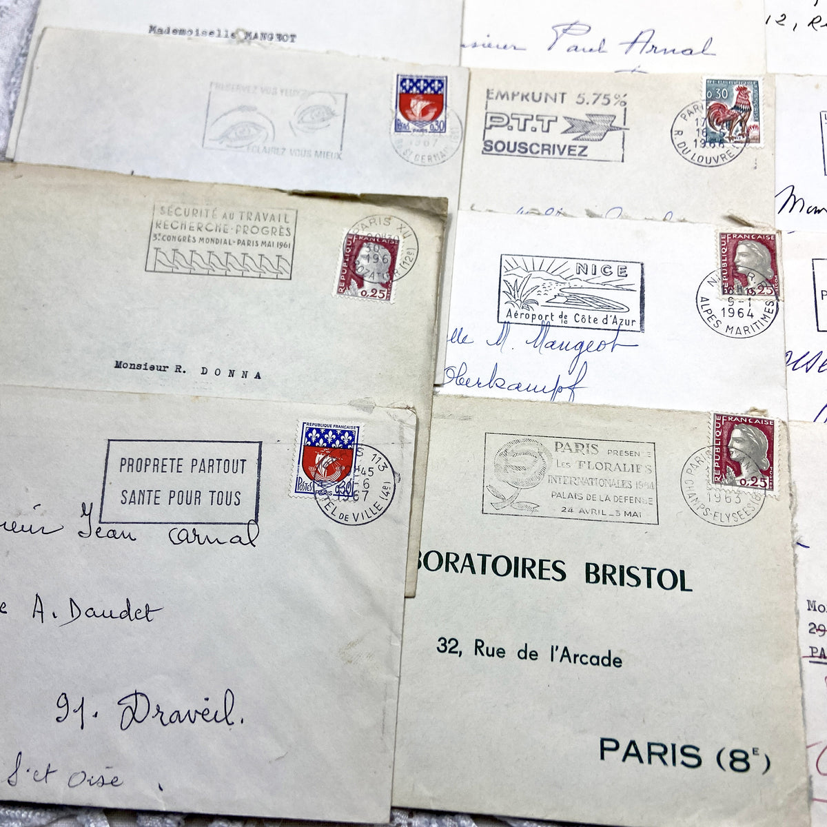 1960s - Lot of 20 Vintage French Envelopes – 1960s Ephemera for Junk Journals, Collage & Paper Crafts