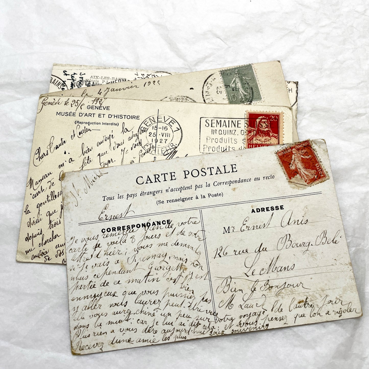 1910s - 1930s - Seven Handwritten Correspondence from France and Switzerland - Collectible Ephemera - Historic Travel