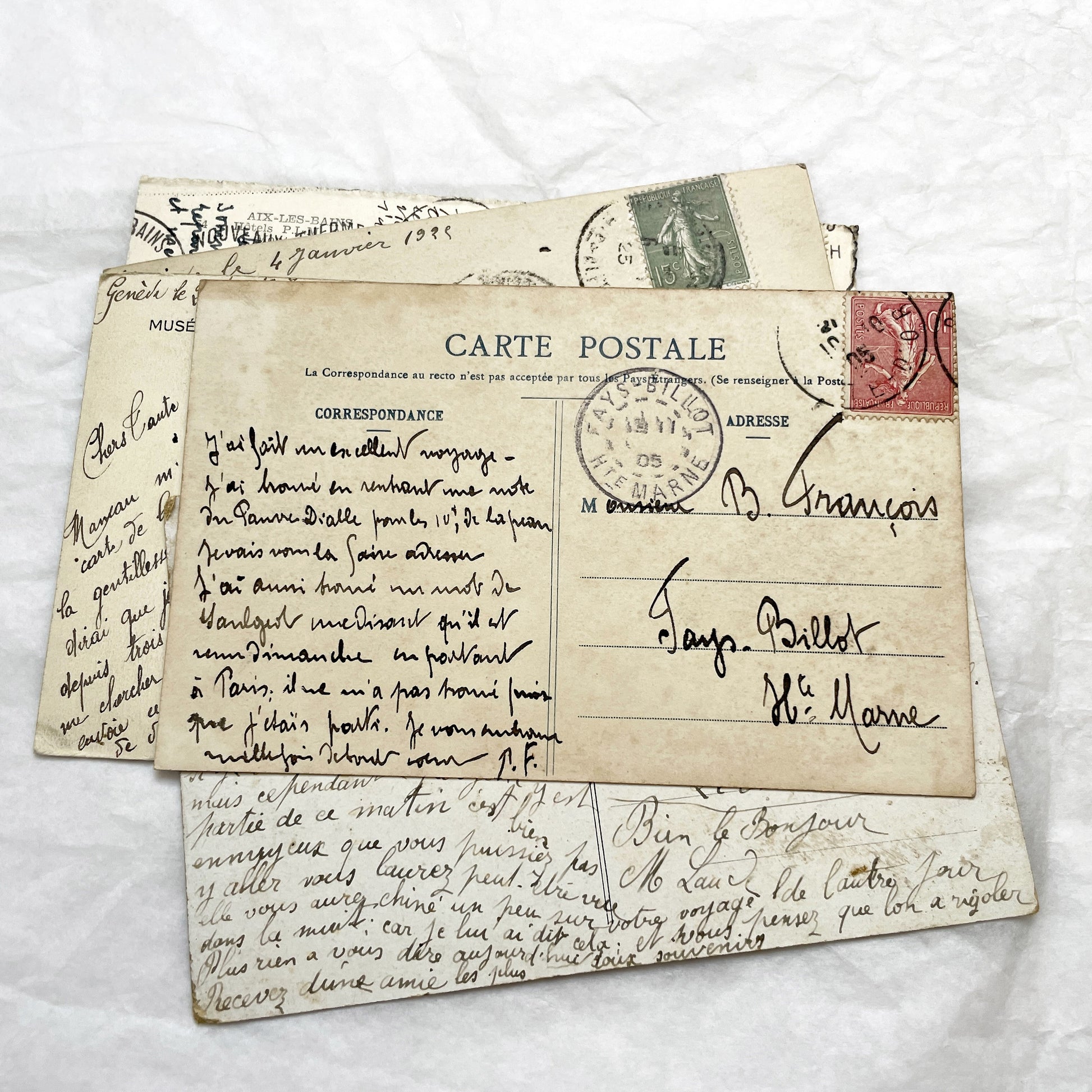 1910s - 1930s - Seven Handwritten Correspondence from France and Switzerland - Collectible Ephemera - Historic Travel