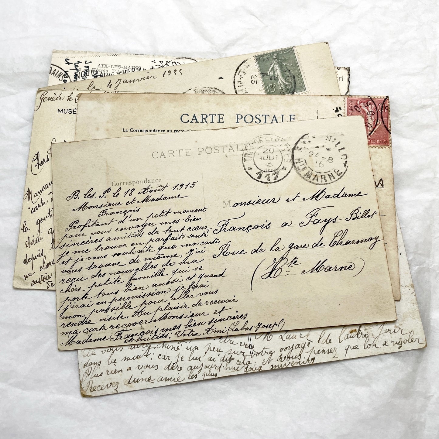 1910s - 1930s - Seven Handwritten Correspondence from France and Switzerland - Collectible Ephemera - Historic Travel
