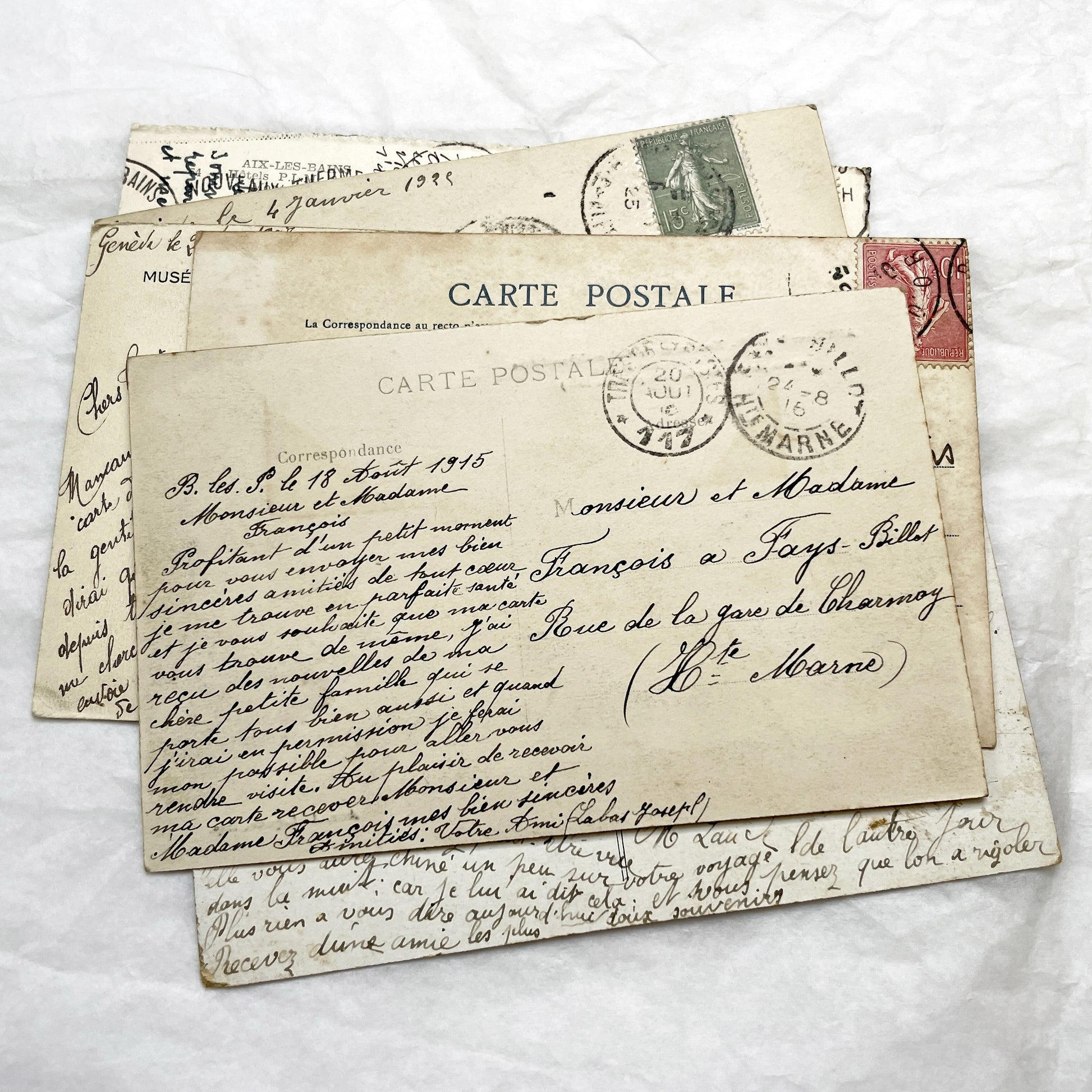 1910s - 1930s - Seven Handwritten Correspondence from France and Switzerland - Collectible Ephemera - Historic Travel