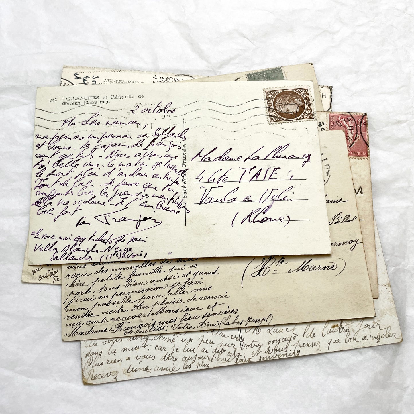 1910s - 1930s - Seven Handwritten Correspondence from France and Switzerland - Collectible Ephemera - Historic Travel