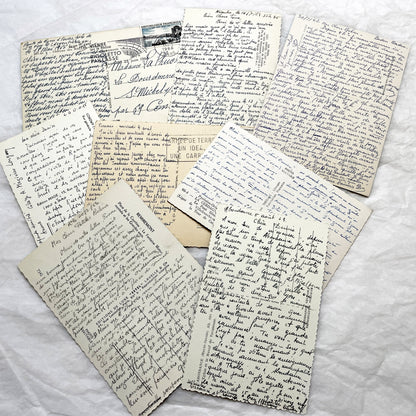 1960s -  Eight French Postcards - Handwritten Correspondence - Travel Mementos - Historical Ephemera - France Germany - Antique Paper Lot
