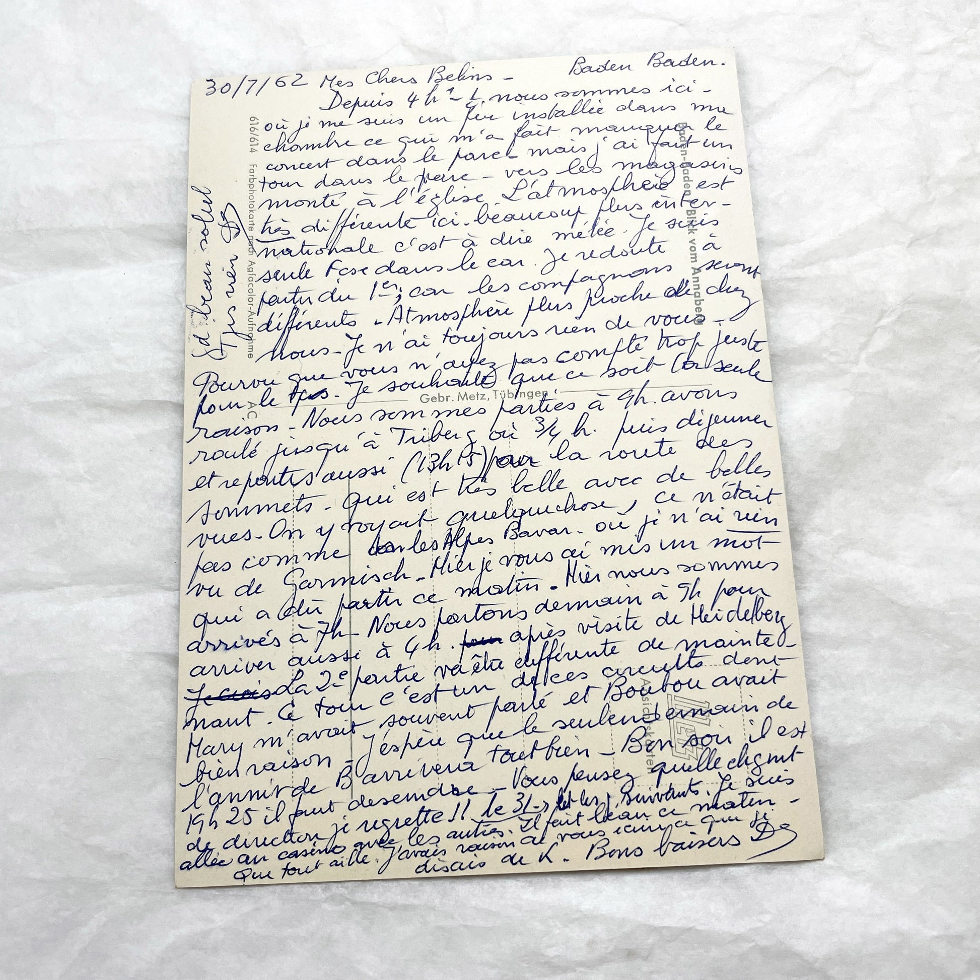 1960s -  Eight French Postcards - Handwritten Correspondence - Travel Mementos - Historical Ephemera - France Germany - Antique Paper Lot