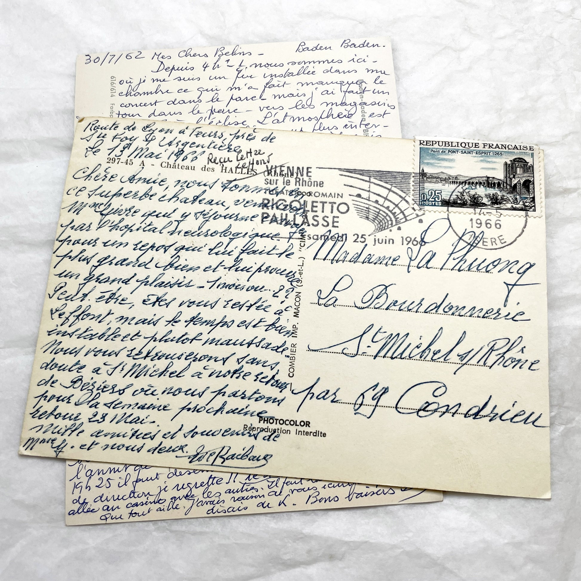 1960s -  Eight French Postcards - Handwritten Correspondence - Travel Mementos - Historical Ephemera - France Germany - Antique Paper Lot