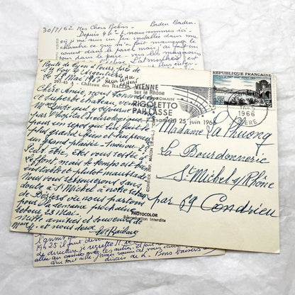 1960s -  Eight French Postcards - Handwritten Correspondence - Travel Mementos - Historical Ephemera - France Germany - Antique Paper Lot