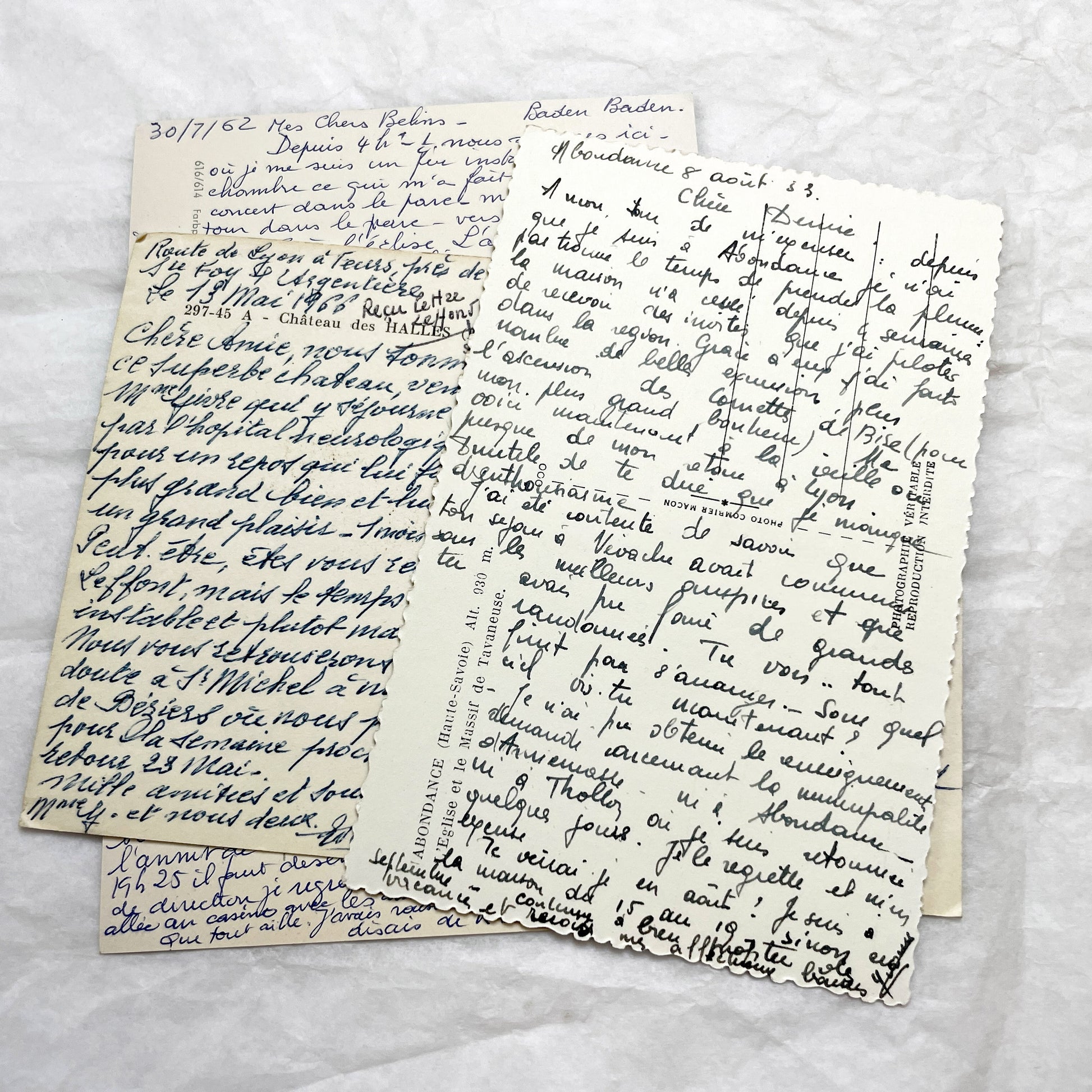 1960s -  Eight French Postcards - Handwritten Correspondence - Travel Mementos - Historical Ephemera - France Germany - Antique Paper Lot