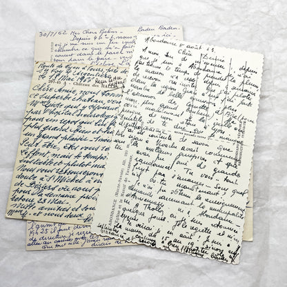 1960s -  Eight French Postcards - Handwritten Correspondence - Travel Mementos - Historical Ephemera - France Germany - Antique Paper Lot
