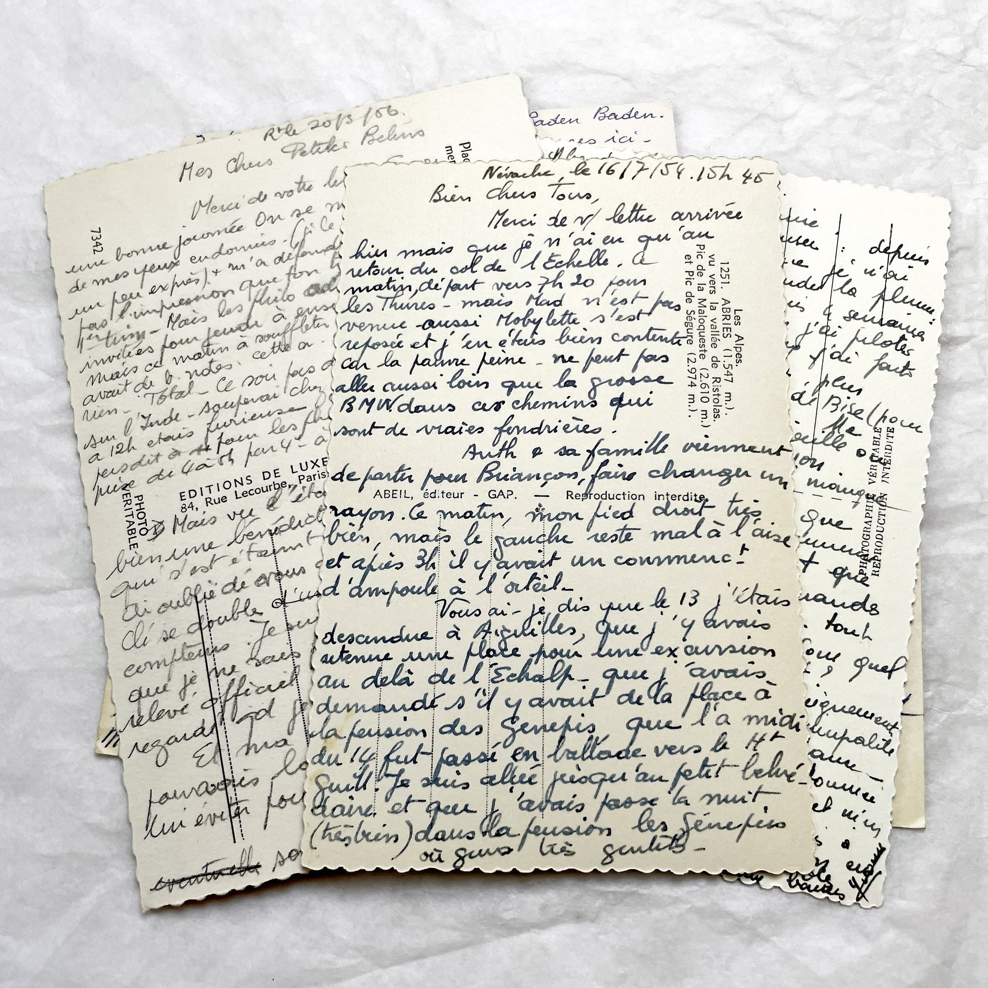 1960s -  Eight French Postcards - Handwritten Correspondence - Travel Mementos - Historical Ephemera - France Germany - Antique Paper Lot