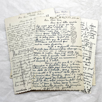 1960s -  Eight French Postcards - Handwritten Correspondence - Travel Mementos - Historical Ephemera - France Germany - Antique Paper Lot