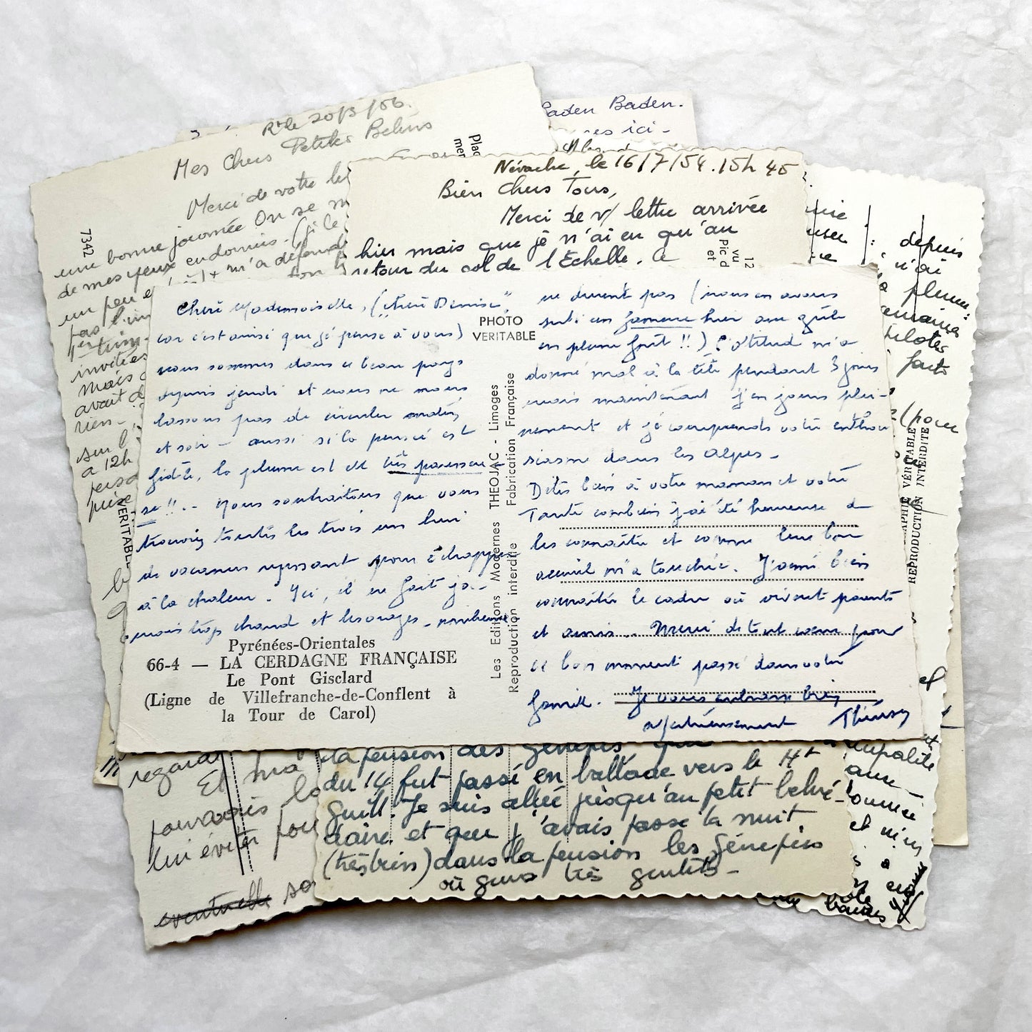 1960s -  Eight French Postcards - Handwritten Correspondence - Travel Mementos - Historical Ephemera - France Germany - Antique Paper Lot