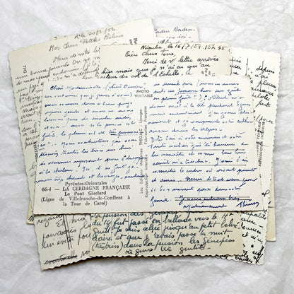 1960s -  Eight French Postcards - Handwritten Correspondence - Travel Mementos - Historical Ephemera - France Germany - Antique Paper Lot