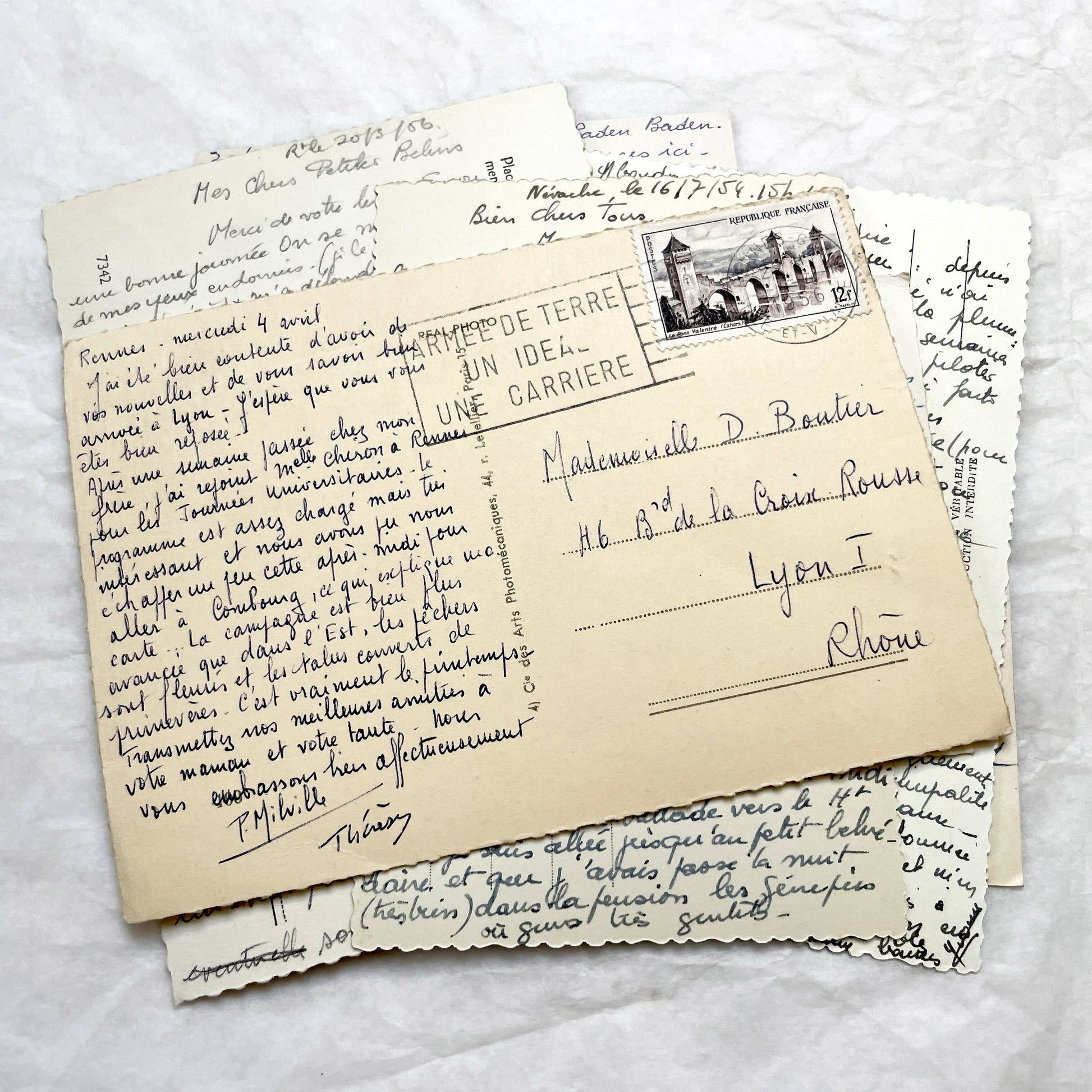 1960s -  Eight French Postcards - Handwritten Correspondence - Travel Mementos - Historical Ephemera - France Germany - Antique Paper Lot