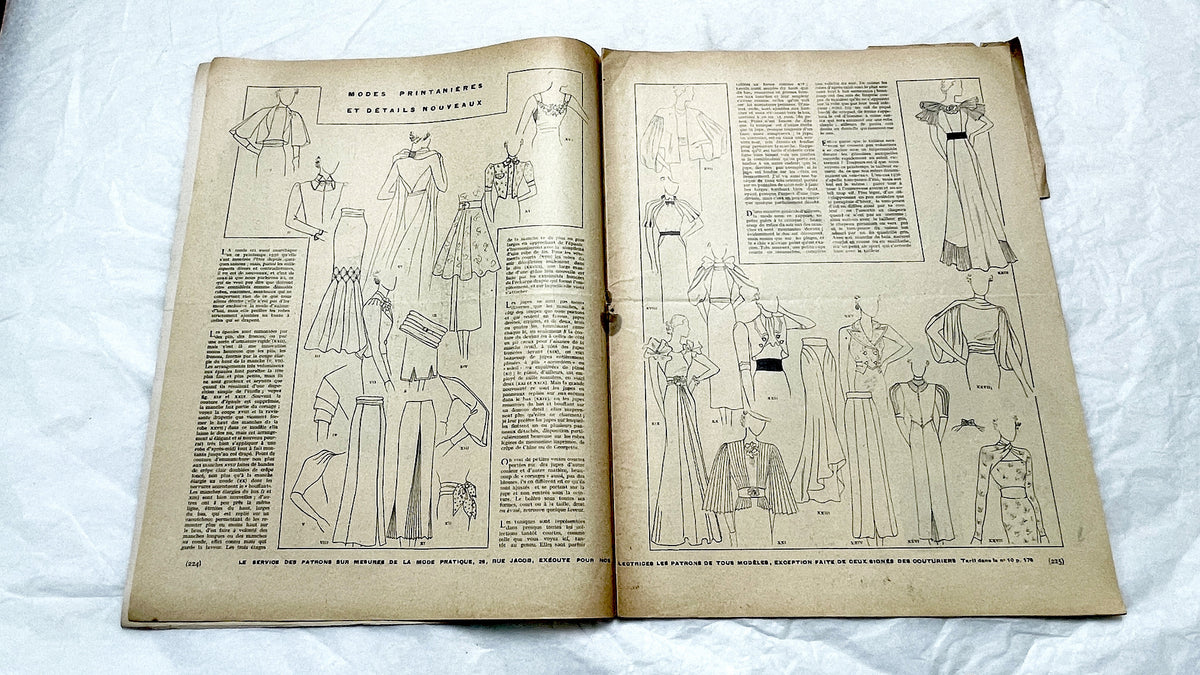 1930s - French Fashion Magazine Vintage Sewing Patterns Women's Style - Historical Apparel - Couture - Collectible Periodical