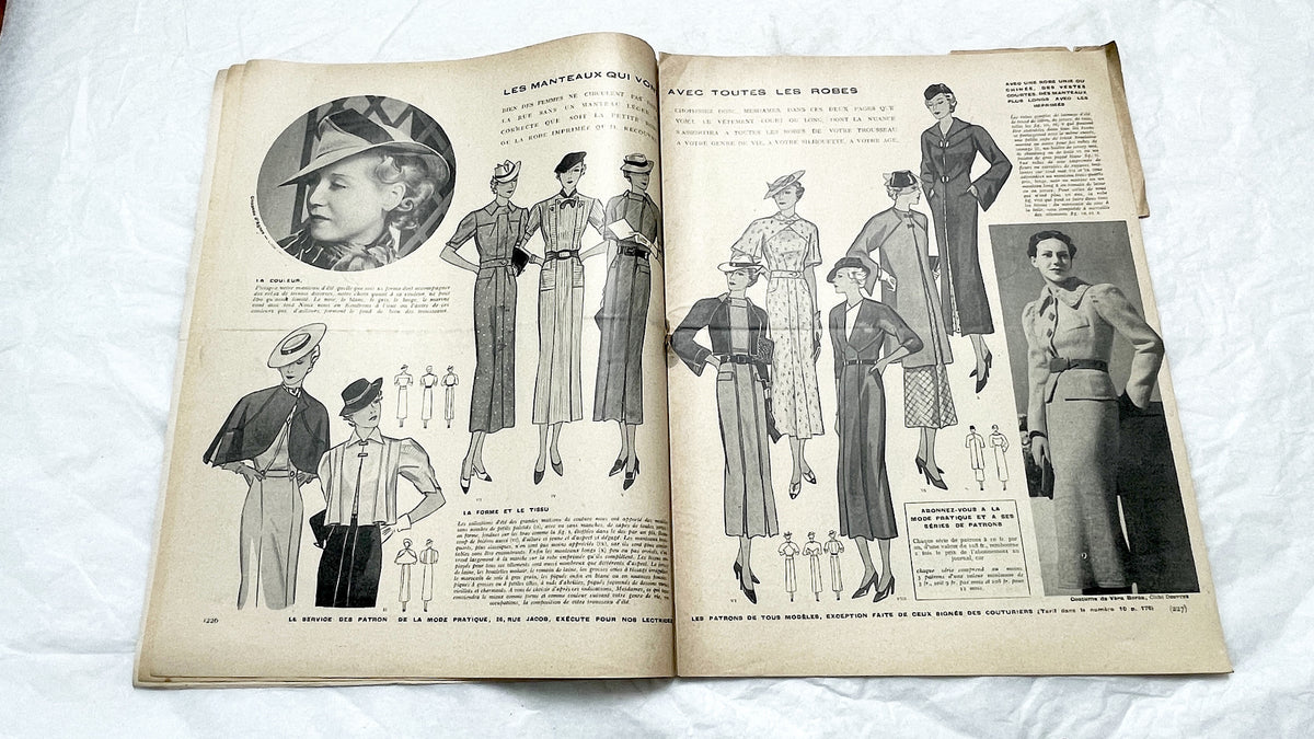 1930s - French Fashion Magazine Vintage Sewing Patterns Women's Style - Historical Apparel - Couture - Collectible Periodical