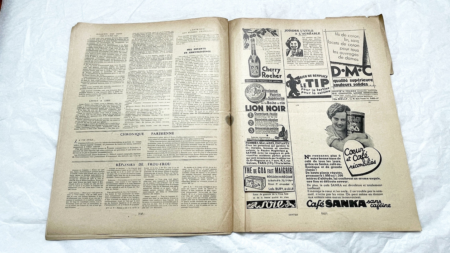1930s - French Fashion Magazine Vintage Sewing Patterns Women's Style - Historical Apparel - Couture - Collectible Periodical