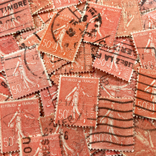 1910s - 30 French Semeuse Postage Stamps - 50c Republique Francaise - Vintage Philatelic Collectible - Used - Old Ephemera