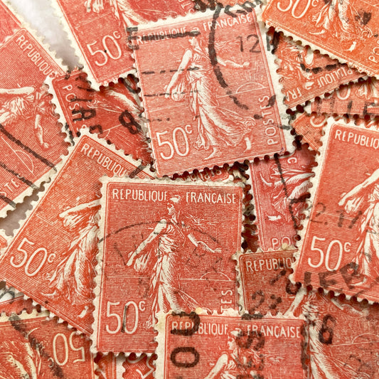 1910s - 30 French Semeuse Postage Stamps - 50c Republique Francaise - Vintage Philatelic Collectible - Used - Old Ephemera