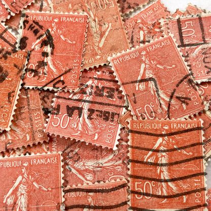 1910s - 30 French Semeuse Postage Stamps - 50c Republique Francaise - Vintage Philatelic Collectible - Used - Old Ephemera
