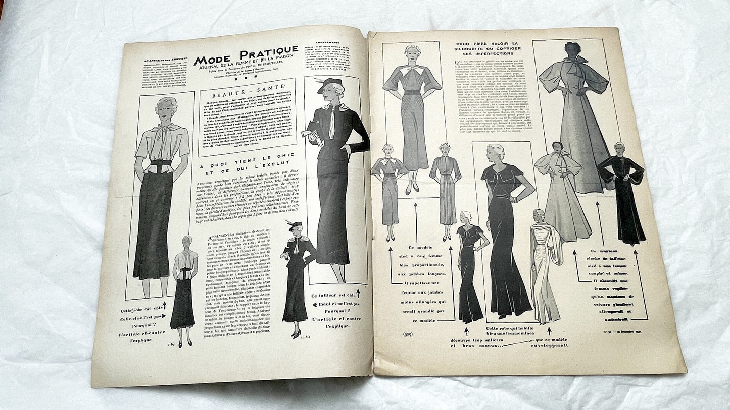 1930s - French Vintage Mode Pratique Magazine - Special Beauty Health Issue - Women's Fashion - Lifestyle - Historical Ephemera